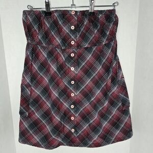Oneill Plaid Strapless Blouse with Pockets, Medium